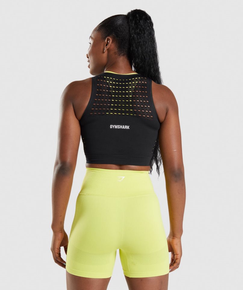 Women's Gymshark Energy Seamless Cropped Tops Black | NZ 4FGJBM